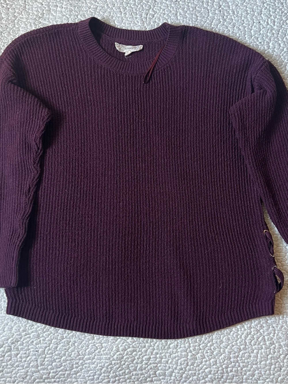 For The Republic Plum Crewneck Knit Sweater with Side Lace-Up